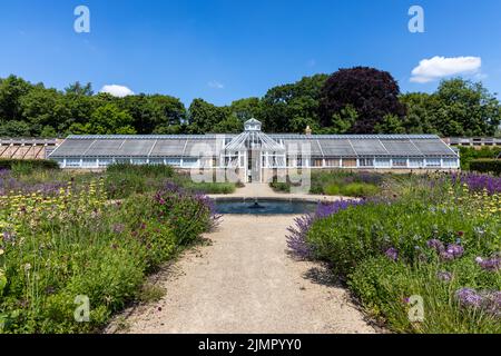 Scampston Hall Walled Garden und William Richardson Wintergarten, North Yorkshire, im Sommer. Ein 4 Hektar großer moderner Garten, der von Piet Oudolf entworfen wurde. Stockfoto