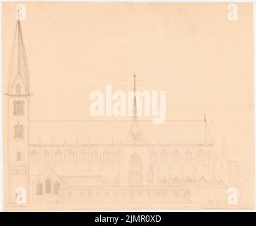 Lehmübner Paul (1855-1916), Dom zu Halberstadt (1894): Seitenansicht ca. 1:75. Leichter Bruch auf Papier, 58,3 x 70,5 cm (inklusive Scankanten) Lehmstübner Paul (1855-1916): Dom, Halberstadt Stockfoto