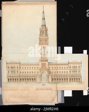 Hude Hermann von der (1830-1908), Berliner Rathaus (rotes Rathaus). Schinkel-Wettbewerb 1857 (1857): Obere Vorderansicht (von der Königsstraße); Maßstabsbalken. Tusche Aquarell auf der Schachtel, 116,5 x 98,3 cm (inklusive Scan-Kanten) Hude Hermann von der (1830-1908): Berliner Rathaus. Schinkelwettbewerb 1857 Stockfoto