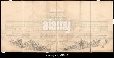 Heyden Adolf (1838-1902), Kurhaus. Schinkel-Wettbewerb 1863 (1863): Blick auf den oberen Garten; Maßstab Bar. Tusche Aquarell auf der Schachtel, 79,4 x 169,6 cm (inklusive Scan-Kanten) Heyden Adolf (1838-1902): Kurhaus. Schinkelwettbewerb 1863 Stockfoto