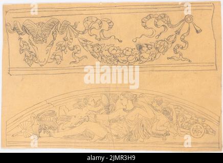 Schneider Hugo (1841-1925), Figuren und Ornamente (ohne Datum): Ansicht. Bleistift auf transparent, 20,8 x 30,2 cm (inklusive Scankanten) Schneider Hugo (1841-1925): Figuren und Ornamente Stockfoto