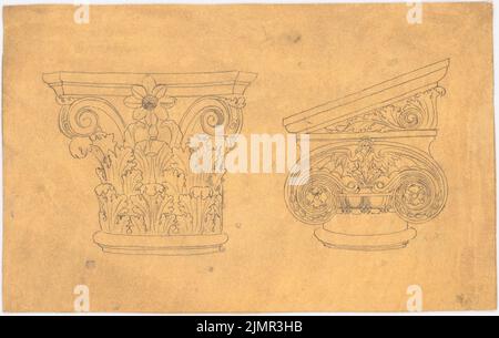 Schneider Hugo (1841-1925), Figuren und Ornamente (ohne Datum): Ansicht. Bleistift auf transparent, 20,4 x 32,2 cm (inklusive Scankanten) Schneider Hugo (1841-1925): Figuren und Ornamente Stockfoto