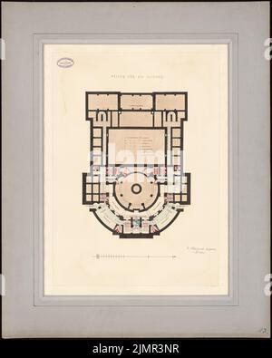 Schubert Heinrich, Stadttheater Halle/Saale. 2. Projekt (1884): Grundriss UG. Tusche, Tusche farbig, Aquarell auf Karton, 91 x 72,8 cm (inklusive Scankanten) Schubert Heinrich : Stadttheater, Halle/Saale. 2. Projekt Stockfoto