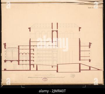 Emmerich Julius (1834-1917), Theater in Berlin. Schinkel Competition 1861 (1861): Längsschnitt; Maßstabsbalken. Tusche Aquarell auf der Schachtel, 66,4 x 79,7 cm (inklusive Scan-Kanten) Emmerich Julius (1834-1917): Theater, Berlin. Schinkelwettbewerb 1861 Stockfoto