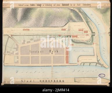 Dreling Franz, Bahnhof mit Flusshafen. Schinkel-Wettbewerb 1860 (1860): Lageplan. Tusche Aquarell auf der Schachtel, 49,7 x 64 cm (inklusive Scan-Kanten) Dreling Franz : Bahnhof mit Flusshafen. Schinkelwettbewerb 1860 Stockfoto