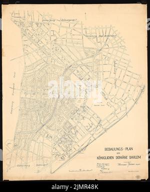 Jansen Hermann (1869-1945), Überarbeitung und Ergänzung des Entwicklungsplans der Königlichen Domäne Dahlem, Berlin (12. Mai 1911): Übersicht und Parzellierungsplan 1: 4000, genehmigter Entwurf. Tintenfarben, Überdruck auf Karton, 121,6 x 100,7 cm (inklusive Scankanten) Jansen Hermann (1869-1945): Revision und Ergänzung des Bauungsplanes der Königlichen Domäne Dahlem, Berlin Stockfoto