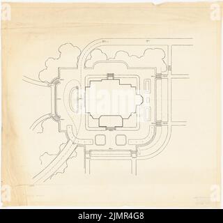 Barth Erwin (1880-1933), Landhaus Meyer in Schmalenbeck (1910-1910): Unmittelbarer Bereich des Hauses mit Terrasse im Grundriß, mit Höheninformationen. Tusche auf Transparent, 49,2 x 52,6 cm (inklusive Scankanten) Barth Erwin (1880-1933): Landhaus Meyer, Schmalenbeck Stockfoto