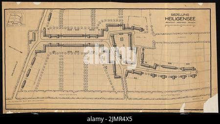 Jansen Hermann (1869-1945), Bau einer Siedlung für die gemeinnützige Kleinhausbaugesellschaft in Berlin-Heiligensee (1921-1921): Grund- und Dialtplan 1: 500, Übersichtsskizze. Tusche und Bleistift auf Transparent, 72,7 x 139,9 cm (inklusive Scankanten) Jansen Hermann (1869-1945): Bau einer Siedlung für die gemeinnützige Kleinhausbaugesellschaft, Berlin-Heiligensee Stockfoto