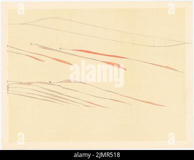 Barth Erwin (1880-1933), Villengarten am Griebnitzsee in Potsdam (1902): Geländeprofile mit alter und neuer Strecke. Tinte, Bleistift, Tinte farbig, Aquarell auf Papier, 51 x 65,7 cm (inklusive Scankanten) Barth Erwin (1880-1933): Villengarten am Griebnitzsee, Potsdam-Babelsberg Stockfoto