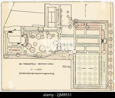 Barth Erwin (1880-1933), Garten von Treuenfels in Deutsch-Lissa (09,1925): Garten im Grundriss mit der Umrisse des Hauses 1:200, Maßstab bar. Tinte, Bleistift, Tinte auf Transparent, 53,5 x 66,4 cm (inklusive Scankanten) Barth Erwin (1880-1933): Garten Treuenfels, Deutsch-Lissa Stockfoto