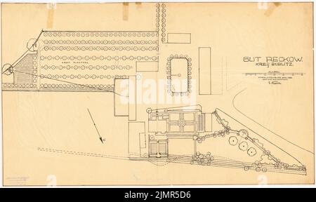 Barth Erwin (1880-1933), Garten/Park des Reckow gut (11,1923): Gartenarbeit im Grundriss mit Gebäude abgerissen 1: 500, Maßstab bar. Tinte auf Transparent, 39,8 x 66,8 cm (inklusive Scankanten) Barth Erwin (1880-1933): Garten-/Parkanlage des Gutes Reckow Stockfoto