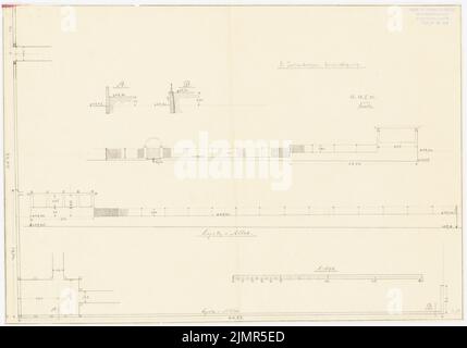 Barth Erwin (1880-1933), Hausgarten Dr. Juliusburger in Berlin-Charlottenburg (28. November 1921): Eingeben: 1 Grundriß, 2 Ansichten, 2 Schnitte 1: 100, Maßstabsbalken. Bleistift auf transparent, 34,4 x 49,2 cm (inklusive Scankanten) Barth Erwin (1880-1933): HAUSGARTEN Dr. Juliusburger, Berlin-Charlottenburg Stockfoto