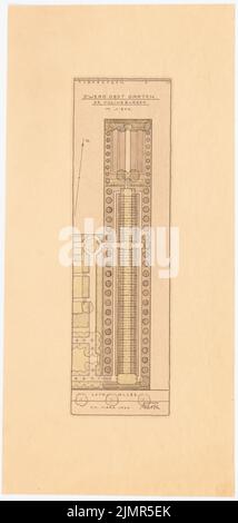 Barth Erwin (1880-1933), Hausgarten Dr. Juliusburger in Berlin-Charlottenburg (03,1924): Obststaubengang im Grundriß 1: 200, Maßstab Stab. Lichtbruch-Aquarell auf der Schachtel, 51,7 x 24,6 cm (inklusive Scankanten) Barth Erwin (1880-1933): HAUSGARTEN Dr. Juliusburger, Berlin-Charlottenburg Stockfoto