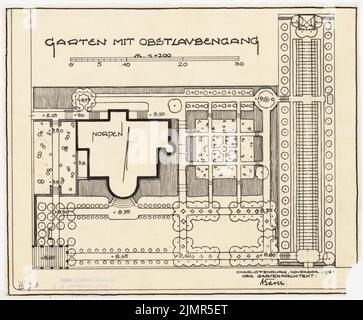 Barth Erwin (1880-1933), Hausgarten Dr. Juliusburger in Berlin-Charlottenburg (11,1921): Garten mit Obstgarten im Grundriß 1: 200, Maßstab bar. Tinte auf Transparent, 26,6 x 32,2 cm (inklusive Scankanten) Barth Erwin (1880-1933): HAUSGARTEN Dr. Juliusburger, Berlin-Charlottenburg Stockfoto