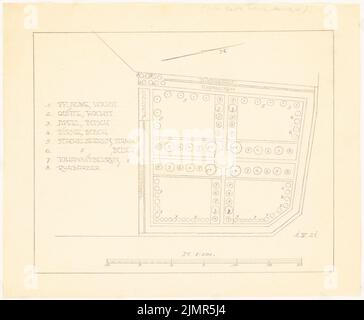 Barth Erwin (1880-1933), Nachbargrundstück zum Garten Barth in Lübeck (01.04.1921): Pflanzplan für den Obstgarten auf dem Grundstück mit Legende 1: 200, Maßstab Stab. Bleistift auf transparent, 23 x 28 cm (inklusive Scankanten) Barth Erwin (1880-1933): Nachbargrundstück zum Garten Barth, Lübeck Stockfoto