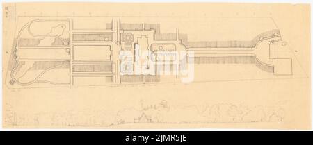 Barth Erwin (1880-1933), Garten des Herrn Pulse in Niendorf bei Hamburg (1913): Plan des Gartens im Grundriß und Durchschnitt 1: 500. Bleistift auf Transparent, 31,8 x 75,9 cm (inklusive Scankanten) Barth Erwin (1880-1933): Garten des Herrn Puls, Hamburg-Niendorf Stockfoto