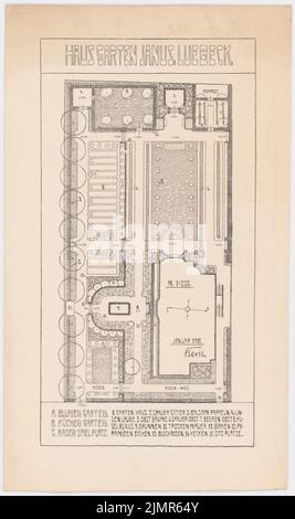 Barth Erwin (1880-1933), Hausgarten Janus in Lübeck (01,1912): Plan des Gartens im Grundriß 1: 200. Druck auf Karton, 46,9 x 27,8 cm (inklusive Scankanten) Barth Erwin (1880-1933): HAUSGARTEN Janus, Lübeck Stockfoto