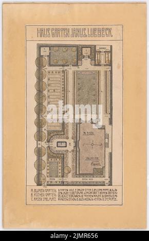 Barth Erwin (1880-1933), Hausgarten Janus in Lübeck (01,1912): Plan des Gartens im Grundriß 1: 200. Tusche Aquarell auf der Schachtel, 49,5 x 31,8 cm (inklusive Scankanten) Barth Erwin (1880-1933): HAUSGARTEN Janus, Lübeck Stockfoto