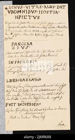 Quast Ferdinand von (1807-1877), lateinische Sprichwörter nach Trier (ohne dat.): Lateinische Sprichwörter mit Text aus Sprüchen und einem Der Evangelist Johannes, Matthäus, Lucas und Markus mit deutscher Interpretation und Quellenwäsche. Tusche auf Papier, ebenfalls rückseitig, 22,2 x 12,6 cm (inklusive Scankanten) Quast Ferdinand von (1807-1877): Lateinische Spruchbänder, Trier Stockfoto