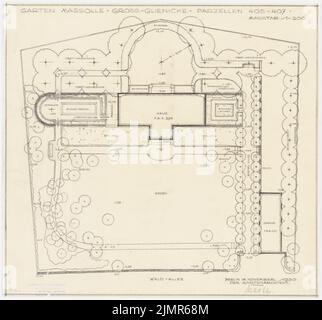 Barth Erwin (1880-1933), Garten Massolle in Groß-Glienicke bei Berlin (11,1930): Plan des Gartens (überarbeitete Fassung) im Grundriss mit Gebäude abgerissen 1: 200. Bleistift auf Transparent, 40,4 x 43,4 cm (inklusive Scankanten) Barth Erwin (1880-1933): Garten am Landhaus Massolle, Berlin-Kladow Stockfoto