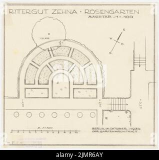 Barth Erwin (1880-1933), Rittergut Zei bei Güstrow (10,1930): Rosengarten (Nordteil) im Grundriß 1: 200, Maßstab bar. Bleistift auf transparent, 25,8 x 27,4 cm (inklusive Scankanten) Barth Erwin (1880-1933): Rittergut Zehna bei Güstrow Stockfoto