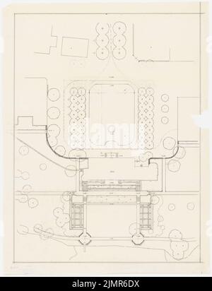 Barth Erwin (1880-1933), Rittergut Zei bei Güstrow (1930): Entwurf für die unmittelbare Umgebung des Gutshauses, Grundriß 1: 200. Bleistift auf transparent, 89,6 x 68,6 cm (inklusive Scankanten) Barth Erwin (1880-1933): Rittergut Zehna bei Güstrow Stockfoto