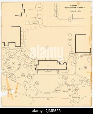 Barth Erwin (1880-1933), Rittergut Zei bei Güstrow (1930): Baumplan des Gutshofes im Grundriss mit Gebäude abgerissen 1:200, meist errichteten Entwurf. Tinte und Bleistift auf transparent, 83 x 71,8 cm (inklusive Scankanten) Barth Erwin (1880-1933): Rittergut Zehna bei Güstrow Stockfoto