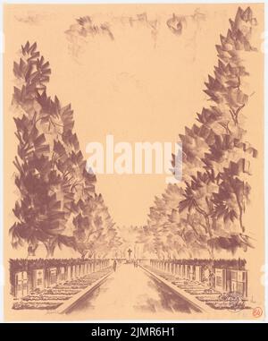 Barth Erwin (1880-1933), Erweiterung der Friedhofs in Stolp (1930): Break Break from Inv.-Nr. 41189: Perspektivische Ansicht mit Blick auf einen durch Gräber auf einem Kreuz begrenzten Pfad; Gummistempel. Leichter Bruch auf Papier, 54 x 44,8 cm (inklusive Scankanten) Barth Erwin (1880-1933): Erweiterung der Friedhöfe, Stolp Stockfoto