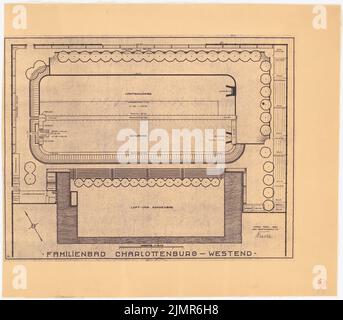 Barth Erwin (1880-1933), Badeanstalt Berlin-Charlottenburg (04,1926): Komplettsystem im Grundriß 1: 200, Maßstabsbalken. Leichter Bruch auf Papier, 69,7 x 79,6 cm (inklusive Scankanten) Barth Erwin (1880-1933): Badeanstalt, Berlin-Charlottenburg Stockfoto