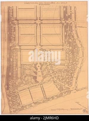 Barth Erwin (1880-1933), Erweiterung der Friedhofs in Stolp (10,1932): Break Break from Inv.-Nr. 41193: Grundriß (Belegungsplan) des nordwestlichen Teils (1. Bauabschnitt) der geplanten Erweiterung des Friedhofs um Höhenli. Leichter Bruch auf Papier, 111,1 x 85,8 cm (inklusive Scankanten) Barth Erwin (1880-1933): Erweiterung der Friedhöfe, Stolp Stockfoto