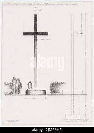 Barth Erwin (1880-1933), Erweiterung der Friedhöfe in Stolp (10,1932): Hölzernes hohes Kreuz auf dem Friedhof: Ansicht und Schnitt, Dimension 1:25. Bleistift auf transparent, 50,3 x 37,5 cm (inklusive Scankanten) Barth Erwin (1880-1933): Erweiterung der Friedhöfe, Stolp Stockfoto