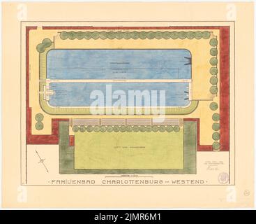 Barth Erwin (1880-1933), Badeanstalt in Berlin-Charlottenburg (04,1926): Gesamtsystem im Grundriß 1: 200, Maßstabsbalken, Stempel. Lichtbruch Aquarell auf Papier, 65,6 x 80,2 cm (inklusive Scankanten) Barth Erwin (1880-1933): Badeanstalt, Berlin-Charlottenburg Stockfoto