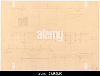 Barth Erwin (1880-1933), Badeanstalt in Berlin-Charlottenburg (03,1926): Schwimmnetz im Durchschnitt 1, 1 Ansicht eines Ausschnitts, Verbindung am Ostufer und Verbindung am Westufer im Grundriss und Ansicht 1:25 und 1:50,. Leichter Bruch auf Papier, 56,4 x 78,3 cm (inklusive Scankanten) Barth Erwin (1880-1933): Badeanstalt, Berlin-Charlottenburg Stockfoto