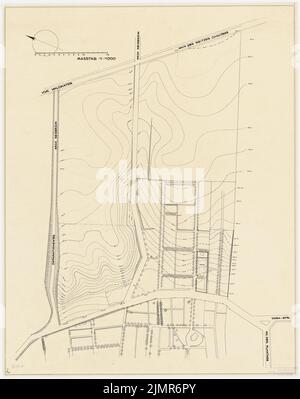 Barth Erwin (1880-1933), Erweiterung der Friedhöfe in Stolp (1930): Hochlinie für das Areal um den bestehenden Friedhof 1: 1000, Maßstab bar. Bleistift und Tinte auf transparent, 78,4 x 62,1 cm (inklusive Scankanten) Barth Erwin (1880-1933): Erweiterung der Friedhöfe, Stolp Stockfoto