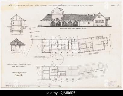 Barth Erwin (1880-1933), Fraenkel-Garten in Berlin-Kladow (02,1933): Bauernhofgebäude, 1: 100. Bleistift auf Transparent, 44,3 x 60,3 cm (inklusive Scankanten) Barth Erwin (1880-1933): Garten Fraenkel, Berlin-Kladow Stockfoto