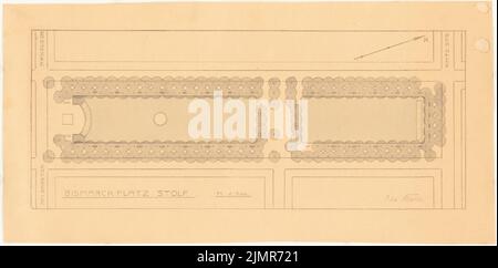 Barth Erwin (1880-1933), Bismarckplatz in Stolp (10,1928): Pause von Inv.-Nr. 41110: Grundriß des Platzes 1: 500. Lichtbruch-Aquarell auf der Schachtel, 30,6 x 61,9 cm (inklusive Scan-Kanten) Barth Erwin (1880-1933): Bismarckplatz, Stolp Stockfoto