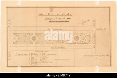 Barth Erwin (1880-1933), Bismarckplatz in Stolp (1928): Bestehender Plan: Grundriß des Platzes vor der Neugestaltung 1: 500, Erläuterungen. Tusche Aquarell, über Bruch auf Karton, 43,5 x 69,6 cm (inklusive Scankanten) Barth Erwin (1880-1933): Bismarckplatz, Stolp Stockfoto