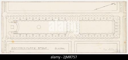 Barth Erwin (1880-1933), Bismarckplatz in Stolp (10,1928): Lageplan des Platzes 1: 500. Bleistift auf Transparent, 23,5 x 55,7 cm (inklusive Scankanten) Barth Erwin (1880-1933): Bismarckplatz, Stolp Stockfoto