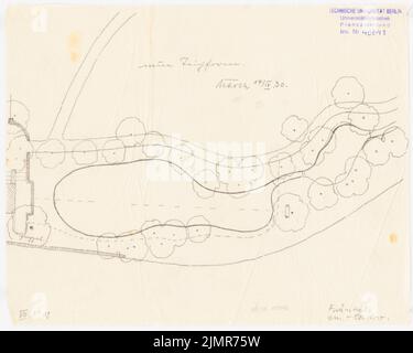 Barth Erwin (1880-1933), Fraenkel-Garten in Berlin-Kladow (14. April 1930): Entwurfsplan zum Teich. Bleistift auf Transparent, 22,6 x 28,2 cm (inklusive Scankanten) Barth Erwin (1880-1933): Garten Fraenkel, Berlin-Kladow Stockfoto