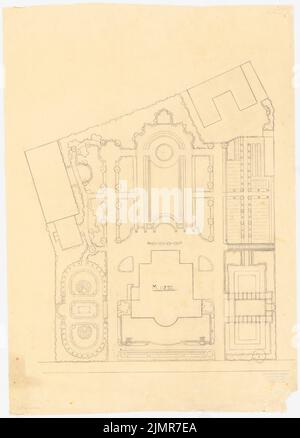 Barth Erwin (1880-1933), Villengarten (ohne Datum): Grundriss eines Villengartens mit Gebäude abgerissen 1: 250; Anmerkung. Bleistift auf Transparent, 76,4 x 54,8 cm (inklusive Scankanten) Barth Erwin (1880-1933): Villengarten Stockfoto