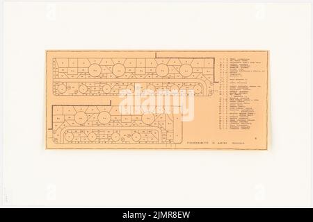 Barth Erwin (1880-1933), Garten Massolle in Groß-Glienicke bei Berlin (1930-1930): Pflanzplan für die beiden mehrjährigen Rabatte 1:100, Legende zu den verwendeten Sorten und benötigten Mengen. Leichter Bruch auf Papier, 61 x 91,5 cm (inklusive Scankanten) Barth Erwin (1880-1933): Garten am Landhaus Massolle, Berlin-Kladow Stockfoto