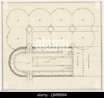 Barth Erwin (1880-1933), Garten Massolle in Groß-Glienicke bei Berlin (1930-1930): Erdgeschoss am Haus mit Sitz und Wasserbecken im Grundriß 1: 100. Bleistift auf Transparent, 27,6 x 31,4 cm (inklusive Scankanten) Barth Erwin (1880-1933): Garten am Landhaus Massolle, Berlin-Kladow Stockfoto