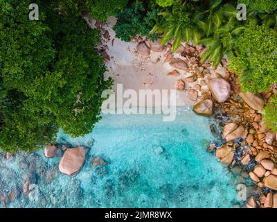 Anse Lazio Praslin Seychellen, ein tropischer Strand während eines Luxusurlaubs auf den Seychellen. Tropischer Strand Anse Lazio Praslin SE Stockfoto