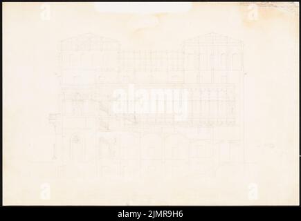 Langhans Carl Ferdinand (1782-1869), Theater in Liegnitz (1841): Längsschnitt. Tinte auf Papier, 34,4 x 49,9 cm (inklusive Scankanten) Langhans Carl Ferdinand (1782-1869): Theater, Liegnitz Stockfoto