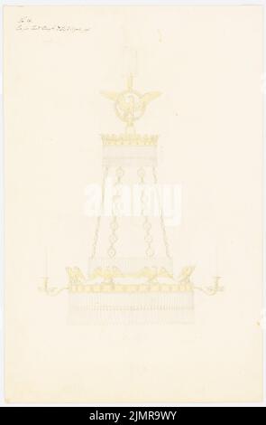 Langhans Carl Ferdinand (1782-1869), altes Schloss in Berlin. (?) (Nach 1833): Kronleuchter mit Adlerschmuck. Tinte, Bleistift, wasserfarben auf Papier, 50,5 x 33 cm (inklusive Scankanten) Langhans Carl Ferdinand (1782-1869): Altes Palais, Berlin (?) Stockfoto