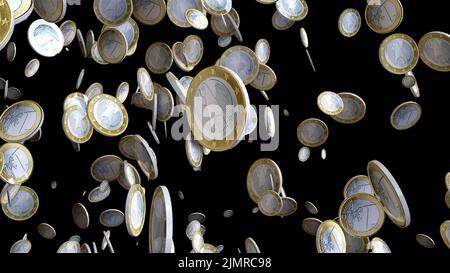 Fallende Euro-Münzen Stockfoto