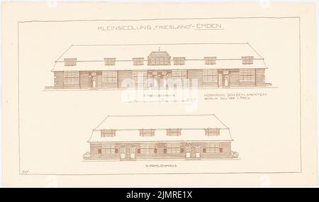 Jansen Hermann (1869-1945), Kleinsiedlung Friesland, Emden (07,1916): Frontansicht des 4-Familienhauses und des 6-Familienhauses 1: 100. Druck auf Karton, 34,6 x 58,8 cm (inklusive Scankanten) Jansen Hermann (1869-1945): Kleinsiedlung Friesland, Emden Stockfoto