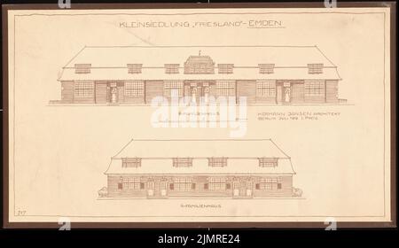 Jansen Hermann (1869-1945), Kleinsiedlung Friesland, Emden (07,1916): Frontansicht des 4-Familienhauses und des 6-Familienhauses 1: 100. Druck auf Karton, 32,4 x 55,9 cm (inklusive Scankanten) Jansen Hermann (1869-1945): Kleinsiedlung Friesland, Emden Stockfoto