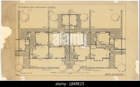 Jansen Hermann (1869-1945), Kleinsiedlung Friesland, Emden (07,1916): Lageplan Erdgeschoss 1:50. Tinte, Bleistift auf Transparent, 49,2 x 85 cm (inklusive Scankanten) Jansen Hermann (1869-1945): Kleinsiedlung Friesland, Emden Stockfoto