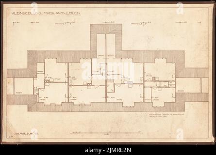 Jansen Hermann (1869-1945), Kleinsiedlung Friesland, Emden (07,1916): Grundriß OG 1:50 (Druck Inv.Nr. L 20704, S. Druck auf Karton, 48,4 x 71,8 cm (inklusive Scankanten) Jansen Hermann (1869-1945): Kleinsiedlung Friesland, Emden Stockfoto